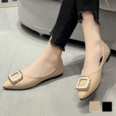 ポインテッドトゥバックルパンプス レディース シューズ 春 夏 秋 韓国ファッション 10代 20代 30代 オフィスカジュアル シンプル 大人 フラット 楽ちん