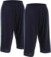 mom21 ステテコパンツ メンズ 7分丈 下着 ロング ニットトランクス 前閉じ ネイビー2枚(ネイビー,  L)