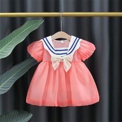制服風ワンピース 女の子 ベビー キッズ 90 100 110 120 130 半袖 ブルー ピンク 演奏会 発表会 お誕生日会 冠婚葬祭 披露宴 結婚式 ベビー服 韓国子供服 tシャツ