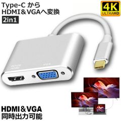 USB Type C to HDMI VGA 어댑터 2in1 HDMI VGA 동시 출력 고속 전송 USB-C Thunderbolt 3 대응 Type-C to HDMI 4Kx2K/30Hz+ VGA 어댑터 MacBook/ipad/Go