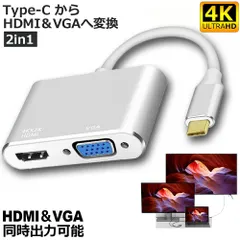 USB Type C to HDMI VGA アダプター 2in1 HDMI VGA同時出力 高速転送 USB-C Thunderbolt 3対応 Type-C to HDMI 4Kx2K/30Hz+ VGAアダプター MacBook/ipad/Go