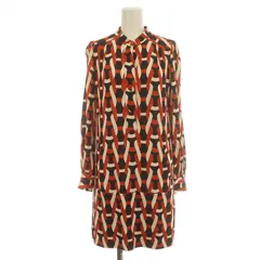 DIANE von FURSTENBERG ワンピース バンドカラー 赤 紺 白 首回り、袖口、裾汚れ 脇ジのサムネイル
