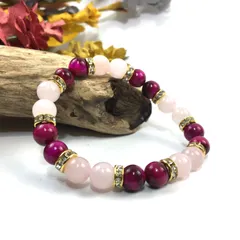 ローズクォーツ&ピンクタイガーアイ パワーストーン ブレスレット 天然石 8mm（ゴールド）レディース 女性  数珠ブレス 開運 プレゼント ギフト  [d] 