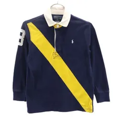 ポロバイラルフローレン ボーダー 長袖 ラガーポロシャツ  5 ネイビー×イエロー Polo by Ralph Lauren ロゴ キッズ 【中古】  【230828】 メール便可