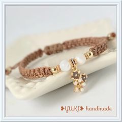 アンクレット orブレスレット【マザーオブパール+フラワーチャーム】ミルクココア