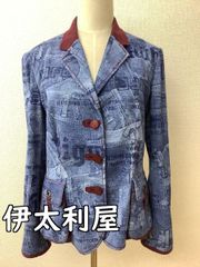 伊太利屋 】 希少 デニム テーラード型 ジャケット イタリヤ 刺繍