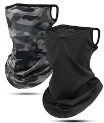 ブラック+迷彩柄-グリーン [Andeor] 《2枚セット》フェイスカバー uvカット 夏用【UPF50+・接触冷感-5℃・付けていないような呼吸で楽】フェイスガード ネックガード 冷感 ネックウォーマー 耳かけ 日焼け防止 紫外線対策 防風 防塵 アウトドア