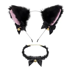 【新着商品】黒猫 ふわふわ リボンかわいい猫耳 仮装 鈴付き 小物 耳コスプレかわいい髪飾 2点セット ヘッドバンド 猫耳カチューシャ イベント 学園祭 [ALLVD] ハロウィン