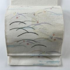 袋帯 秀品 夏帯 うさぎ 蛍 金糸 銀糸 クリーム お太鼓柄 正絹 【中古】