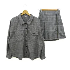 メゾピアノ セットアップ 上下セット シャツジャケット スカート チェック柄 キッズ 女の子用 L/Mサイズ グレー Mezzo Piano 【中古】