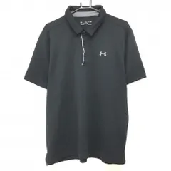 【超美品】アンダーアーマー 半袖ポロシャツ 黒 ストライプ調織生地 ロゴグレー メンズ XXL ゴルフウェア 大きいサイズ UNDER ARMOUR