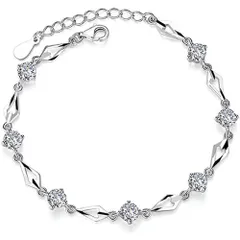 【在庫セール】ブレスレット レディース シルバーチェーン 菱形 輝く バングル 腕輪 925銀 ジルコニア ロジウムめっき 金属アレルギー対応 ジュエリー 女性 彼女 母の日 プレゼント 細タイプ 誕生日 調節可能 ギフト ボックス付き