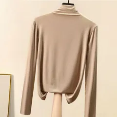 ☆ ライトブラウン ☆ Mサイズ ☆ Tシャツ ブラウス レディース ouzyqs0037 シャツ レディース タートルネック 長袖 Tシャツ ブラウス カットソー tシャツ ハイネック 伸縮性 無地 薄手 ニット 上品 シンプル フォーマル オフィス