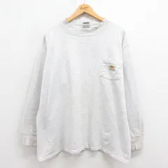XL/古着 カーハート 長袖 ビンテージ Tシャツ メンズ 90s ワンポイントロゴ 胸ポケット付き 大きいサイズ クルーネック グレー 霜降り 25au