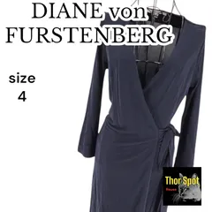 DIANE von FURSTENBERG ダイアンフォンファステンバーグ ラップドレス ワンピース ウエストベルト ネイビー サイズ4 薄手 レディース