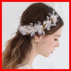 ヘッドドレス　シフォン　ウエディング　フラワー　ホワイト　成人式　結婚式　浴衣