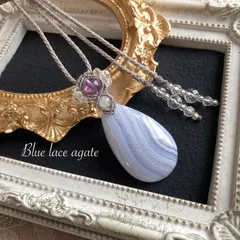ブルーレースアゲート（マクラメ編みネックレス）天然石マクラメネックレス