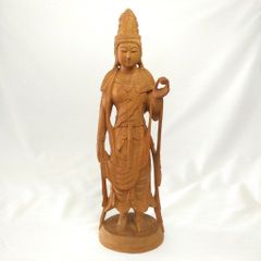 アウトレット ツゲ 観音像 木彫り 高級 高さ39cm