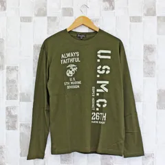 ロングTシャツ メンズ 長袖 Tシャツ ロンT プリントT アメカジ ミリタリー フォト 3L クルーネック トップス 男女兼用 ユニセックス 秋冬 春夏 17-カーキ