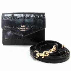 【新品 未使用】コーチ 財布 COACH アウトレット レザー クロコダイル ミニ エンベロープ ウォレット 肩掛け ミニ財布 ショルダーバッグ CU175 IMBLK