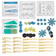 新品 サムコス ヘアクリップ シリコンモールド UVレジン型 ロングストリップ形 ヘアピン形 DIY 手作り 樹脂 工芸品 ハンドメイド アクセサリー 20個金具クリップ付き (B)