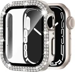 【迅速発送】Adepoy コンパチブル Apple Watch ケース 41mm キラキラ アップルウォッチカバー Series 9/8/7 保護フィルム付き ダブルダイヤモンド ピカピカ Apple Watch 9/ 8/7 ケース iwatch用 光沢感