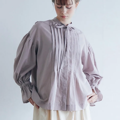 MAGALI | コットンシルク・リボンタイブラウス (grayish pink) | ブラウス トップス マガリ