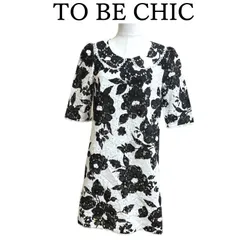 TO BE CHIC レディース オケージョンワンピース　半袖ワンピース ひざ丈 夏 モノトーンフラワーレース   黒 白  ブラック　ホワイト　L　 40号