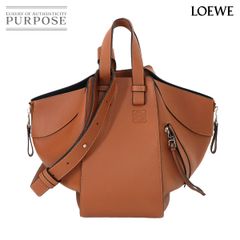 新品同様 ロエベ LOEWE ハンモック スモール 2way ハンド ショルダー バッグ レザー タン 387.30.S35 シルバー 金具 90283017