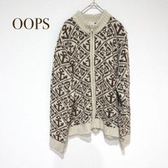 OOPS OOPS【M】 ニット ノーカラー 総柄 カジュアル ジップアップ