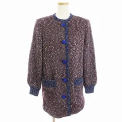 イヴサンローラン YVES SAINT LAURENT ヴィンテージ ニットジャケット ミドル丈 ノーカラー ウール モヘヤ混 マルチカラー M ■SM3のサムネイル