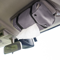 [Jimania] 車用 ティッシュケース 箱ごと入る ティッシュボックス ( ジムニー 専用設計の３WAY ) 『 サンバイザー / 助手席前(横・縦) / ヘッドレスト で使用可能！ 』 (帆布製/吊り下げ可) グレー：ミニ