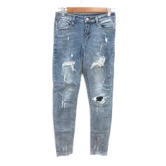 トリニティ デニムパンツ ジーンズ スキニー ダメージ加工 L 紺 ネイビー /MN