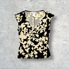 USA製 BCBG PARIS フローラル 花柄 フレンチスリーブ Vネック カットソー ブラウス シャツ Sのサムネイル