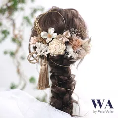 髪飾り【シャンパンゴールド】ドライフラワー ウェディング 成人式　K-10-2