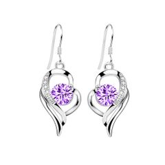 数量限定　レディース ブランド おしゃれ シルバー925 ピアス ジルコニア ハートフックピアス 銀製 金属アレルギー対応 Rockyu バレンタインデー 女性 アクセサリー (パープルジルコニア)