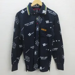 G■ロッキーラビット/ROCKY Rabbit GOLF 長袖ポロシャツ/鹿の子地【L】紺/men's/34【中古】■