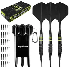 MageRabbitプラスチックチップダーツ18g、銅素材のダーツ3本とソフトチップ30個セット、ブラックボックス、耐久性のある成形フライトフライト・プロテクターマイダーツ