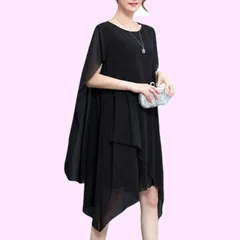 Size:M_Color:ブラック [ニーマンバイ] シフォン ドレープ ドレス 膝丈 フレア ワンピース フォーマル パーティー チュニック 20代 30代 40代 50代 大人 かわいい 可愛い おしゃれ およばれワンピース 上品 エレガント 春 春夏 夏