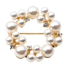 【A：ゴールド × ワンサイズ】[Cream dot. クリームドット公式]3タイプ ブローチ フォーマル 卒業式 卒園式 入学式 入園式 セレモニー ママスーツ パール キュービックジルコニア ピン ラウンド型 華やか 大人 上品