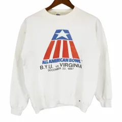 80年代 USA製 RUSSELL ATHLETIC ラッセル ALL AMERICAN BOWL プリントスウェット アメフト 前V ホワイト (メンズ M) 中古 古着 O5077