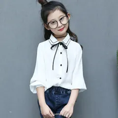ブラウス 女の子 シャツ おしゃれ リボン付 長袖 入学式 卒業式 スーツ 女の子 ブラウス 子供服 ブラウス キッズ ジュニア フォーマル 女の子 110 120 130 140 150 卒園式 卒業式 可愛い zlhb01