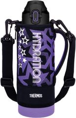 【人気商品】サーモス 水筒 真空断熱スポーツボトル 1L ブラックパープル 保冷専用 子供用 ポーチ付き 肩に優しいストラップ FJS-1000F BKPL