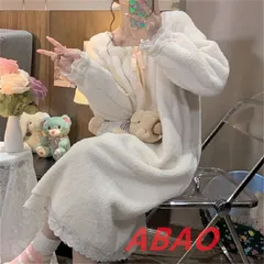 【新商品が大人気です！】パジャマ レディース ルームウェア ワンピース マタニティ ネグリジェ 秋冬 寝巻き 長袖 厚手 もこもこ ゆったり 無地 防寒 寒さ対策 保温