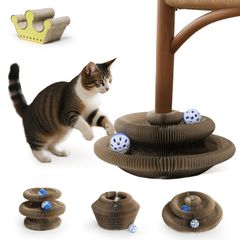 新品 Kitty kurlz 折りたたみ式キャットスクラッチャー、室内猫用インタラクティブトイ、鈴付きペット用猫ひっかきおもちゃ、マジックオルガン猫爪とぎ、アコーディオン 猫 おもちゃ 、イエロー