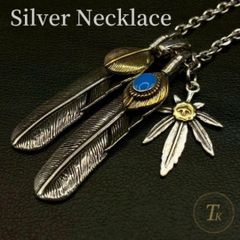 2点セット シルバー ネックレス ターコイズ イーグル フェザー 羽 翼