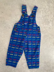 【Size 90】 80s オシュコシュ オーバーオール  汽車 刺繍 乗り物 青 ブルーオーバーオール ヴィンテージ