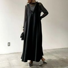 【RUMOR】エステルツイルZIPワンピース 　マキシ丈　シャンパースカート　ブラック　黒