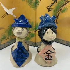 一点物 陶器製ペア人形 金彩鶴松図屏風付 置物 男の子 女の子 雛祭り ひなまつり 雛人形 お内裏様 お雛様 兜 五月人形 子供の日 こども 祝事 インテリア 手作り ハンドメイド A25A(出)48
