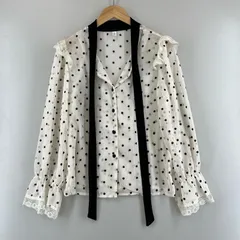 美品 ノーブランド  ボウタイブラウス ドット 春夏 SS ブラウス ポリエステル ホワイト レディース【古着】【中古】【送料無料】